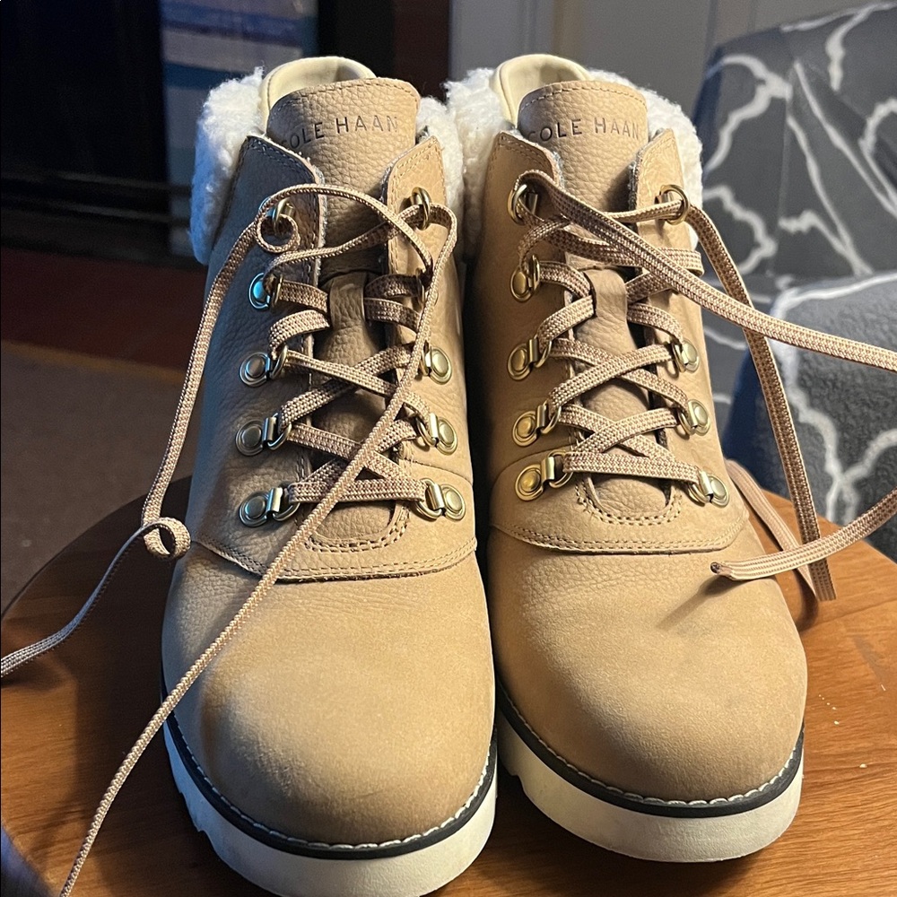 Cole Haan Women's Lace-Up Tan Winter Boots